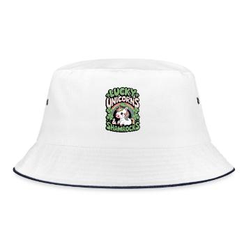 Lucky Unicorns & Shamrocks - Bucket Hat - white/navy - Front