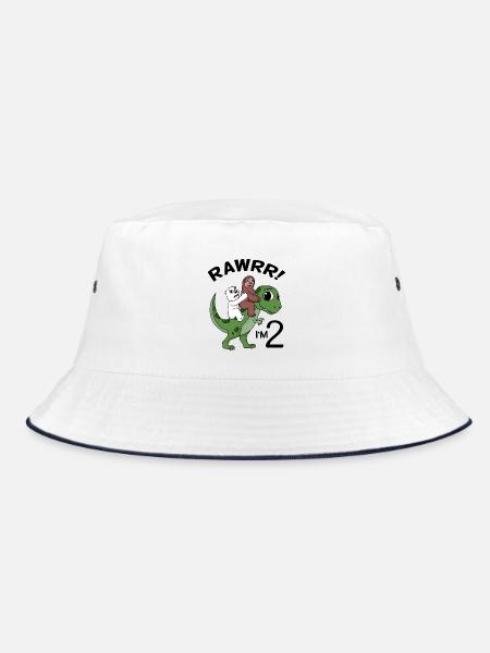 Ich bin 2 Dinosaurier Geburtstag Kindergeburtstag - Bucket Hat - Weiß/Navy - Vorne