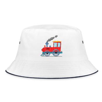 Kinderzug Eisenbahn rot - Bucket Hat - Weiß/Navy - Vorne