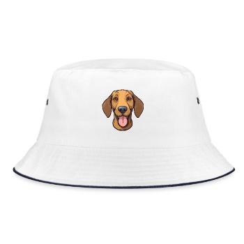 Plott Hund Hund Rasse Aquarell Karikatur Kawaii Cl - Bucket Hat - Weiß/Navy - Vorne
