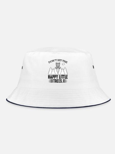 Don‘t Hit The Happy Little Trees Discgolf Geschenk - Bucket Hat - Weiß/Navy - Vorne
