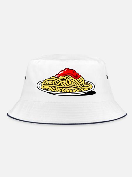 Spaghetti mit Tomaten - Bucket Hat - Weiß/Navy