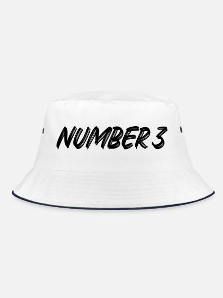 Number 3 - drei - dritter - dritte - 3 - Nummer 3 - Bucket Hat - Weiß/Navy - Vorne