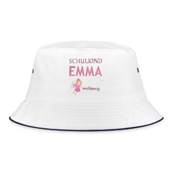 Schulkind Emma erstklassig - Bucket Hat - Weiß/Navy - Vorne