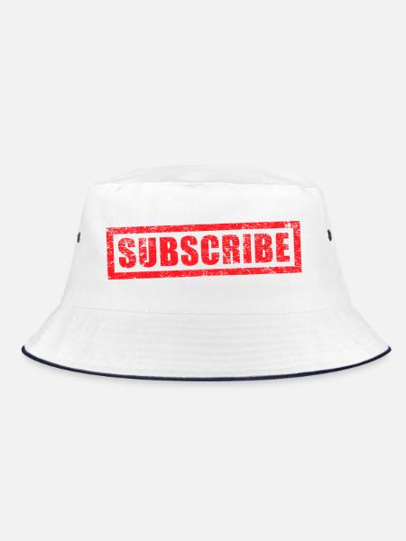 Grunge-Stempel abonnieren - Bucket Hat - Weiß/Navy - Vorne