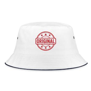 Ursprüngliches Grunge-Gummistempel-Abzeichen-Vektordesign - Bucket Hat - Weiß/Navy - Vorne