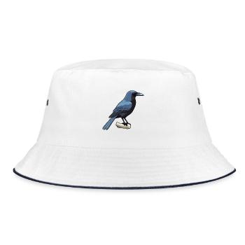 Krähenkarikatur Kawaii Aquarellillustration - Bucket Hat - Weiß/Navy - Vorne