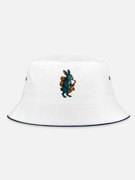 Blue Rabbit with Saxophone - Bucket Hat - white/navy
