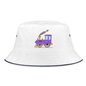 Kinderzug Eisenbahn lila - Bucket Hat - Weiß/Navy - Vorne