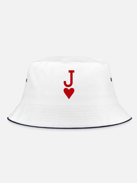Poker Spielkarte - Herz Bube - Bucket Hat - Weiß/Navy