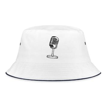 Mikrofon - Retro - gezeichnet - Bucket Hat - Weiß/Navy - Vorne
