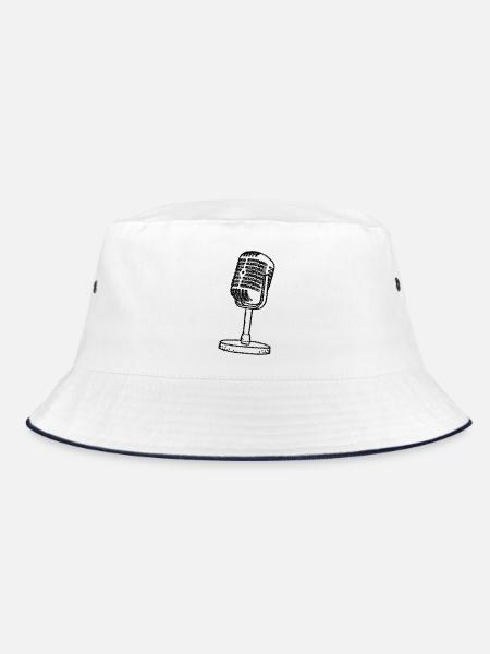 Microphone - Retro - drawn - Bucket Hat - white/navy - Front