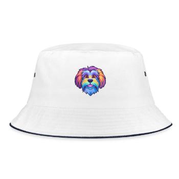 Lowchen Kleiner Löwe Hunderasse Cartoon Kawaii Illus - Bucket Hat - Weiß/Navy - Vorne