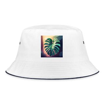 Monstera Leaf - Bucket Hat - Weiß/Navy - Vorne