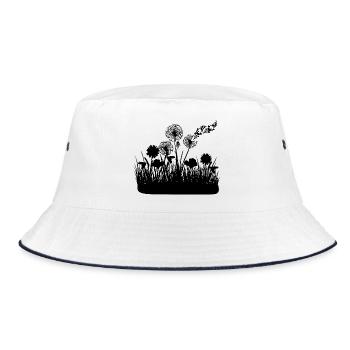 Butterfly Design Pust flowers meadow hearts - Bucket Hat - white/navy - Front