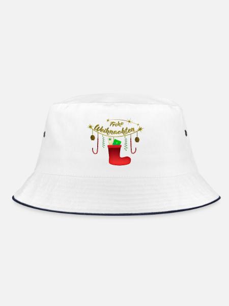Frohe Weihnachten Candy Nikolausstiefel - Bucket Hat - Weiß/Navy