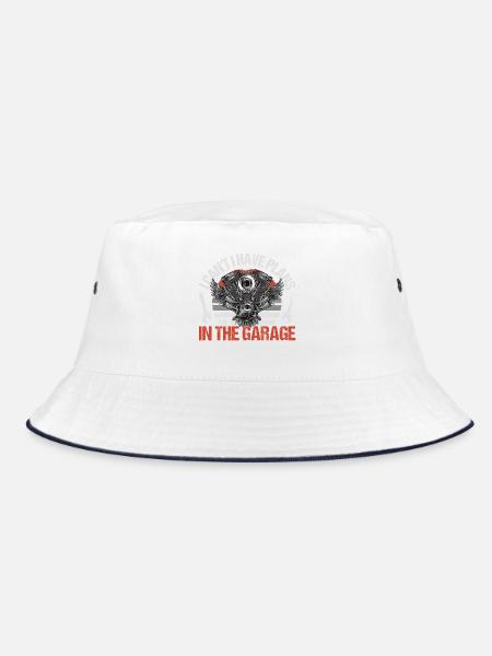 I Can’t I Have Plans In The Garage | Motorrad Moto - Bucket Hat - Weiß/Navy
