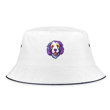 Cumberland Schäferhund Hunderasse Cartoon Kawaii Illus - Bucket Hat - Weiß/Navy - Vorne