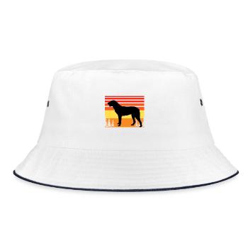 Cao De Castro Laboreiro Hund Silhouette Retro Sonne - Bucket Hat - Weiß/Navy - Vorne