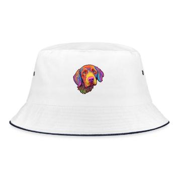 Pudelpointer Hunderasse Cartoon Kawaii Illustration - Bucket Hat - Weiß/Navy - Vorne