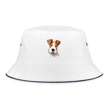 Draht Foxterrier Hunderasse Aquarell Karikatur Kawa - Bucket Hat - Weiß/Navy - Vorne