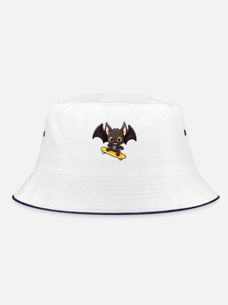 Lustige Fledermaus Kawaii Cartoon Haustier spielt Skateboard - Bucket Hat - Weiß/Navy