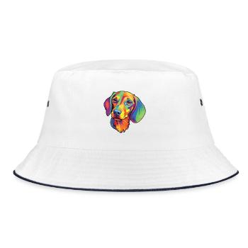 Miniatur Dackel Hunderasse Cartoon Kawaii Illus - Bucket Hat - Weiß/Navy - Vorne