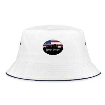 Corpus Christi Texas USA Flagge Skyline Reisen Souve - Bucket Hat - Weiß/Navy - Vorne