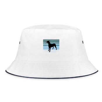Andalusischer Jagdhund Hundeliebhaber Silhouette Retro Sonnenuntergang - Bucket Hat - Weiß/Navy - Vorne