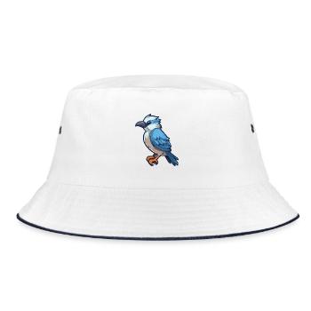 Jay Cartoon Kawaii Aquarellillustration - Bucket Hat - Weiß/Navy - Vorne