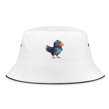 Krähenkarikatur Kawaii Aquarellillustration - Bucket Hat - Weiß/Navy - Vorne