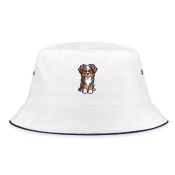 Australian Shepherd Hunderasse Aquarell Karikatur K - Bucket Hat - Weiß/Navy - Vorne