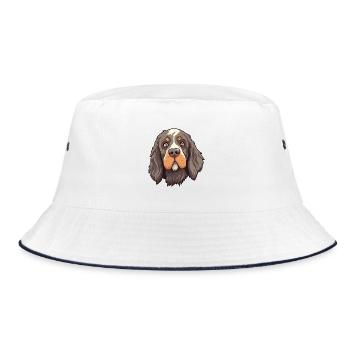 Portugiesischer Wachhund Rasse Cartoon Kawaii Illus - Bucket Hat - Weiß/Navy - Vorne