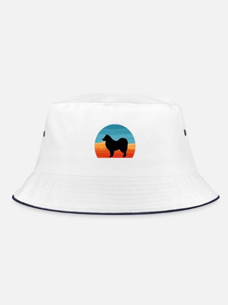 Finnischer Schoppund Hundeliebhaber Silhouette Retro Sonnenuntergang - Bucket Hat - Weiß/Navy