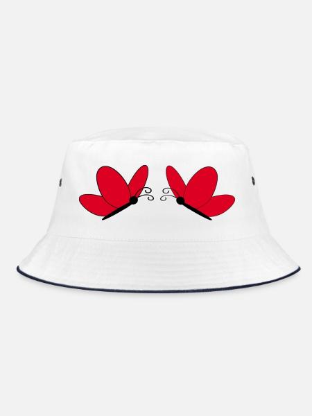 Rote Schmetterlinge Geschenk für sie - Bucket Hat - Weiß/Navy