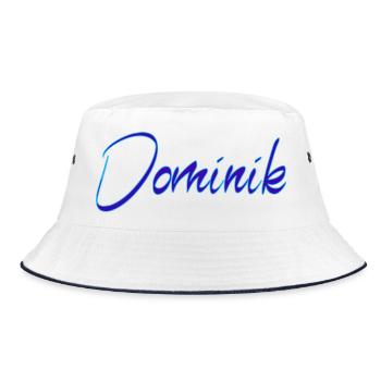 Dominik Neon Script Druck - Bucket Hat - Weiß/Navy - Vorne