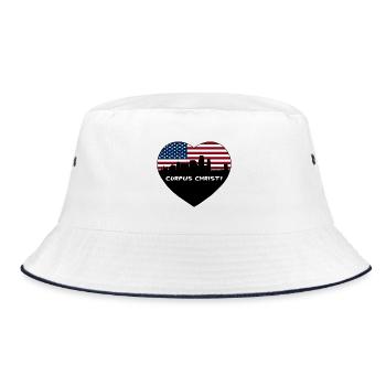 Corpus Christi Texas USA Flagge Skyline Reisen Souve - Bucket Hat - Weiß/Navy - Vorne