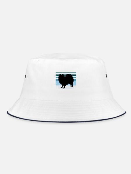 Indischer Spitz Hundeliebhaber Silhouette Vintage Sonnenuntergang - Bucket Hat - Weiß/Navy