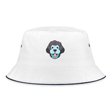 Spanischer Wasserhund Rasse Aquarell Karikatur Kawaii - Bucket Hat - Weiß/Navy - Vorne