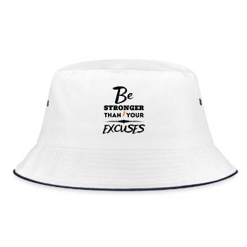 Motivierendes Zitat - Sei stärker als deine Ausreden - Bucket Hat - Weiß/Navy - Vorne