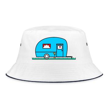 WOHNWAGEN. VAN. VAN. CAMPING CAR. - CAMPING. - ICH WAR HIER. - HUMOR. - Bucket Hat - Weiß/Navy - Vorne