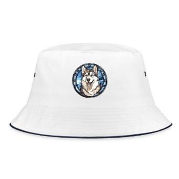 Siberian Huskie Hunderasse Aquarellglas - Bucket Hat - Weiß/Navy - Vorne