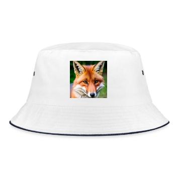 Blattfuchs mit durchdringendem Blick - Bucket Hat - Weiß/Navy - Vorne