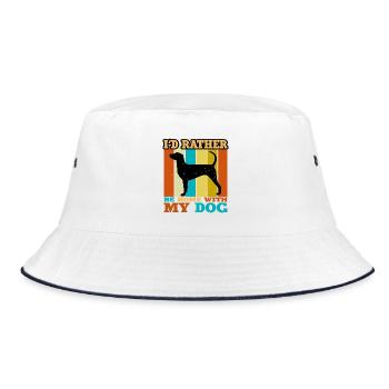 Dunker Hundeliebhaber Silhouette Vintage Sonnenuntergang - Bucket Hat - Weiß/Navy - Vorne