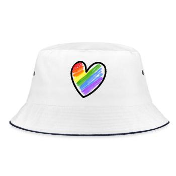 Regenbogenfahne LGBTQ Herz - Bucket Hat - Weiß/Navy - Vorne