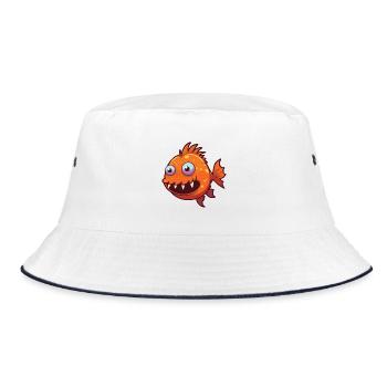 Anglerfisch-Karikatur-Kawaii-Aquarell-Illustration - Bucket Hat - Weiß/Navy - Vorne
