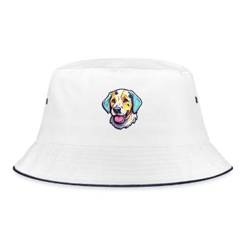 Akbash Hunderasse Aquarell Karikatur Kawaii Colorfu - Bucket Hat - Weiß/Navy - Vorne