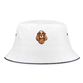 Cocker Spaniel Hunderasse Aquarell Karikatur Kawaii - Bucket Hat - Weiß/Navy - Vorne