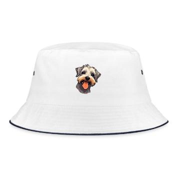 Cesky Terrier Hunderasse Aquarell Karikatur Kawaii - Bucket Hat - Weiß/Navy - Vorne