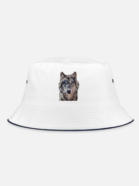 Wolfkopf von vorne - Bucket Hat - Weiß/Navy